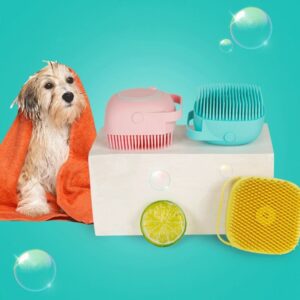 Pet Grooming Brush: Silicone Bristles, Shampoo Dispenser