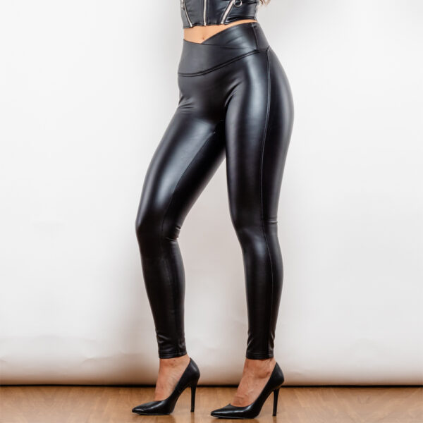 Shascullfites Melody X Cross: High-Waist Vegan Leather Leggings (V-Shape)