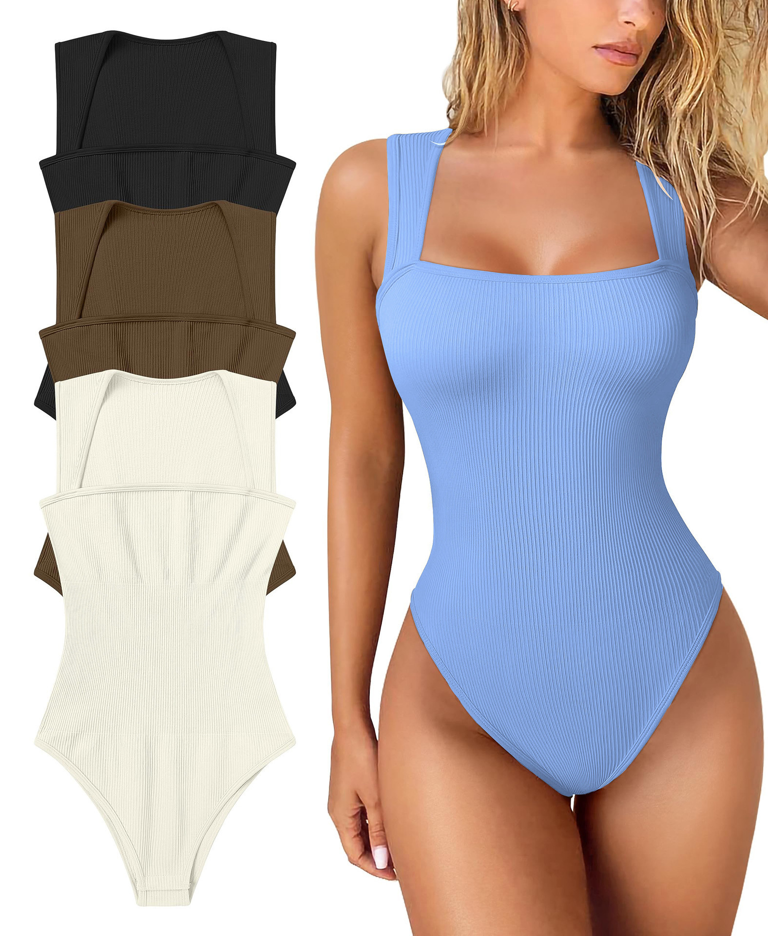 Effortless Style and Comfort: Thread Square Neck Jumpsuit Sleeveless Slim Fit Tank Top