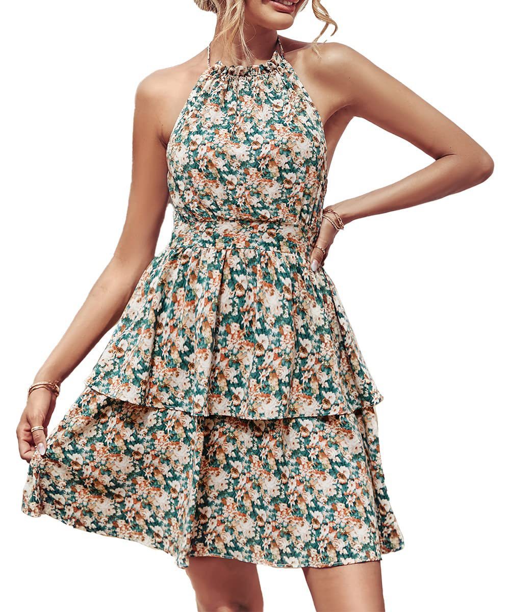 Backless Ruffled A-Line Beach Fashion | Summer Printed Halter Dress