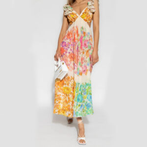 Romantic V-Neck Ruffle Sleeve Dress: French Floral Charm
