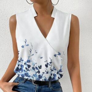Summer Chic: Casual Printed V-neck Sleeveless Top
