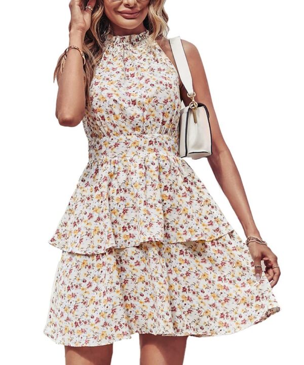 Backless Ruffled A-Line Beach Fashion | Summer Printed Halter Dress