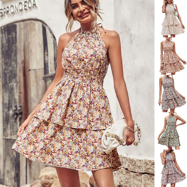 Backless Ruffled A-Line Beach Fashion | Summer Printed Halter Dress