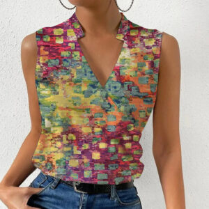 Summer Chic: Casual Printed V-neck Sleeveless Top