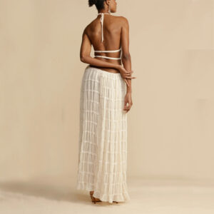 Sexy Sleeveless Backless Cropped Halter Top And Pleated Long Dress | 2pcs