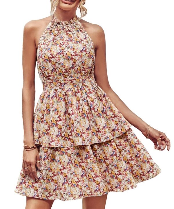 Backless Ruffled A-Line Beach Fashion | Summer Printed Halter Dress