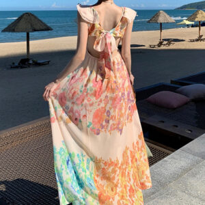 Romantic V-Neck Ruffle Sleeve Dress: French Floral Charm