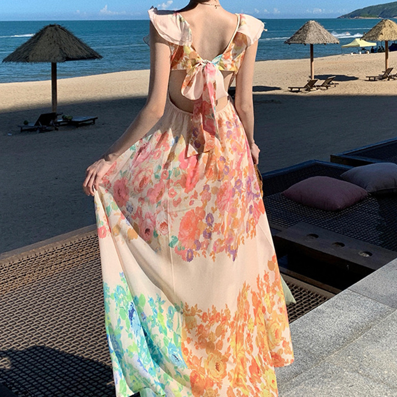 Romantic V-Neck Ruffle Sleeve Dress: French Floral Charm
