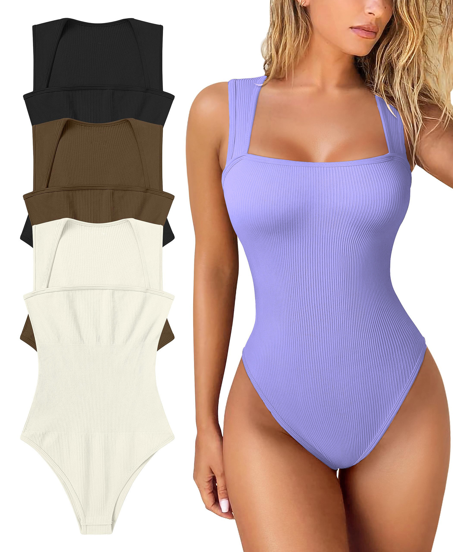 Effortless Style and Comfort: Thread Square Neck Jumpsuit Sleeveless Slim Fit Tank Top