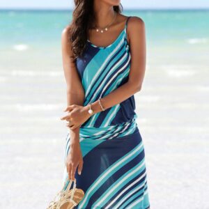 Women's Printed Wave Pattern Loose Dress Women's Beach Casual