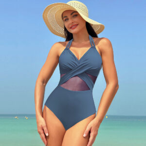 Mesh Cross-Strap Halter Swimsuit: Summer Chic