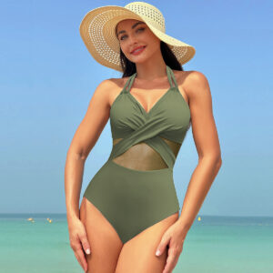 Mesh Cross-Strap Halter Swimsuit: Summer Chic