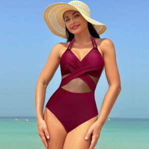 Mesh Cross-Strap Halter Swimsuit: Summer Chic